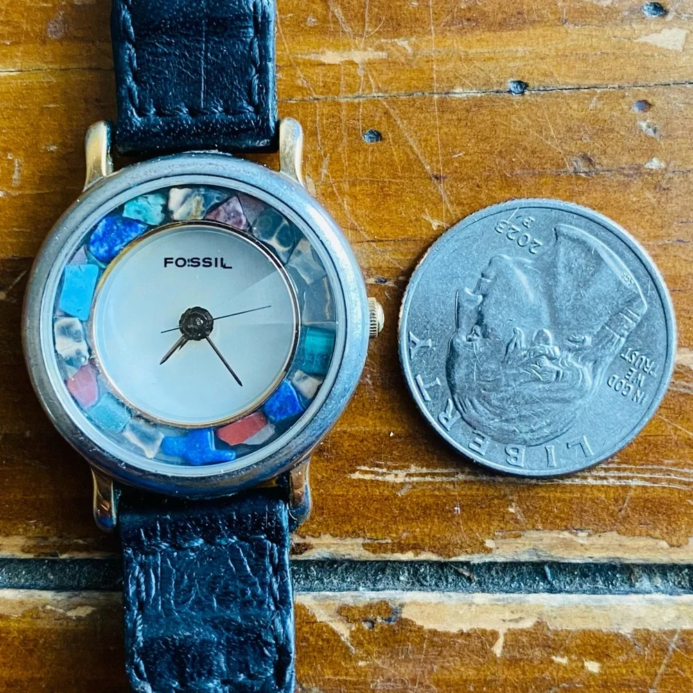 1994 MULTI COLOR STONE FOSSIL WATCH PC-7730